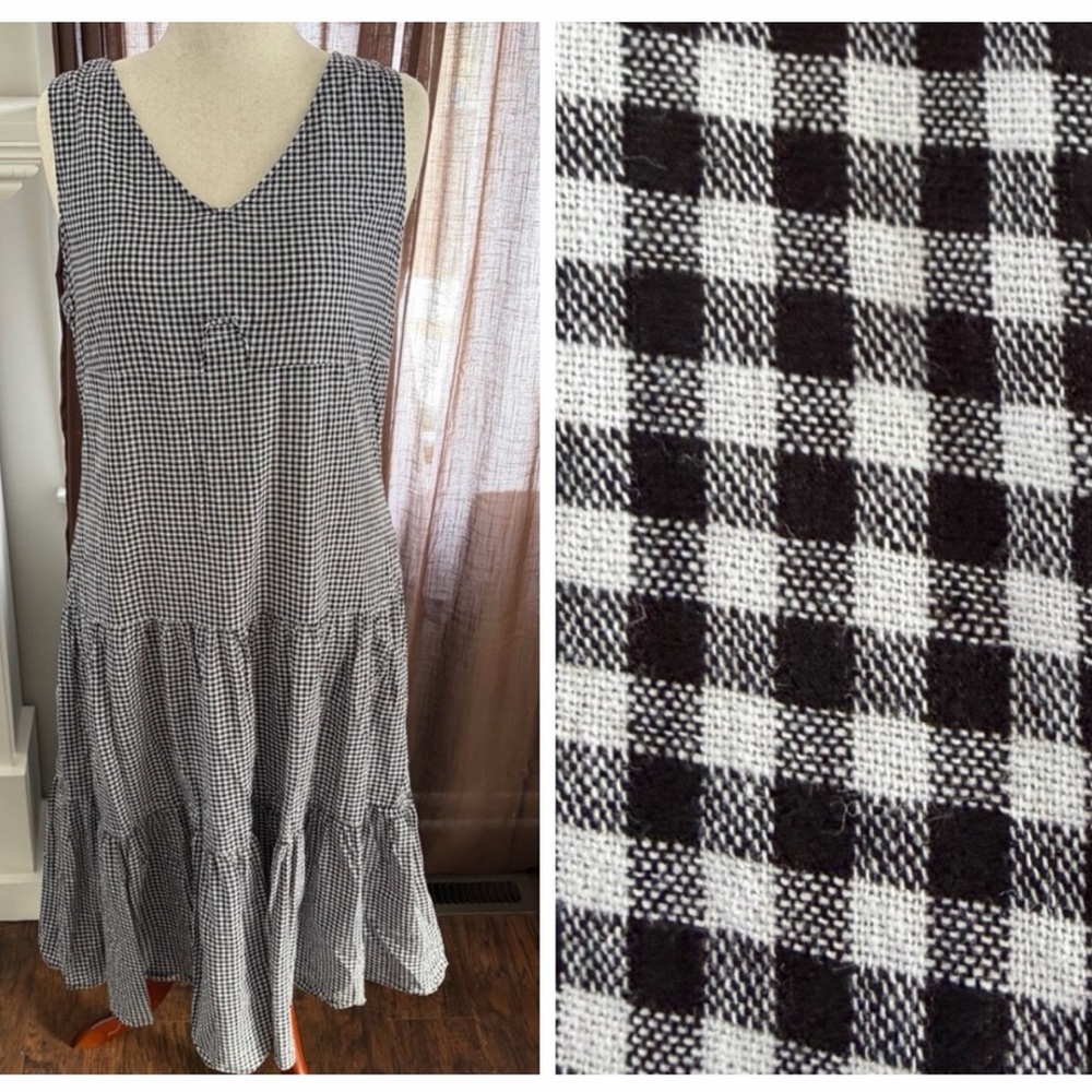 Cotton Gingham Midi Length Checkered Tiered Tiana B Dress